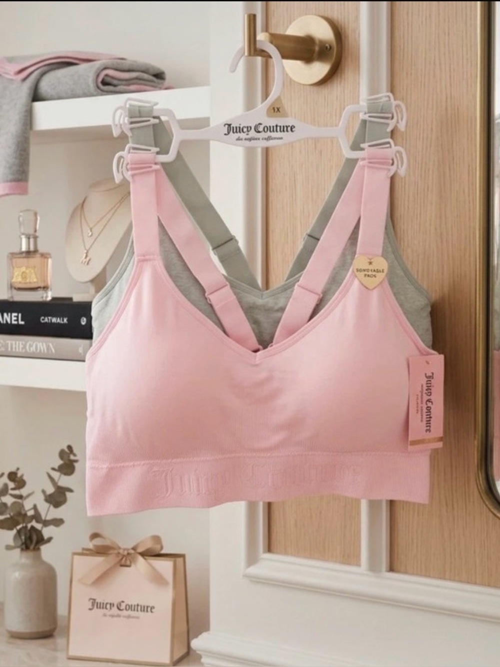 Juicy Couture Pink and Gray Dual-Strap Seamless Bralette